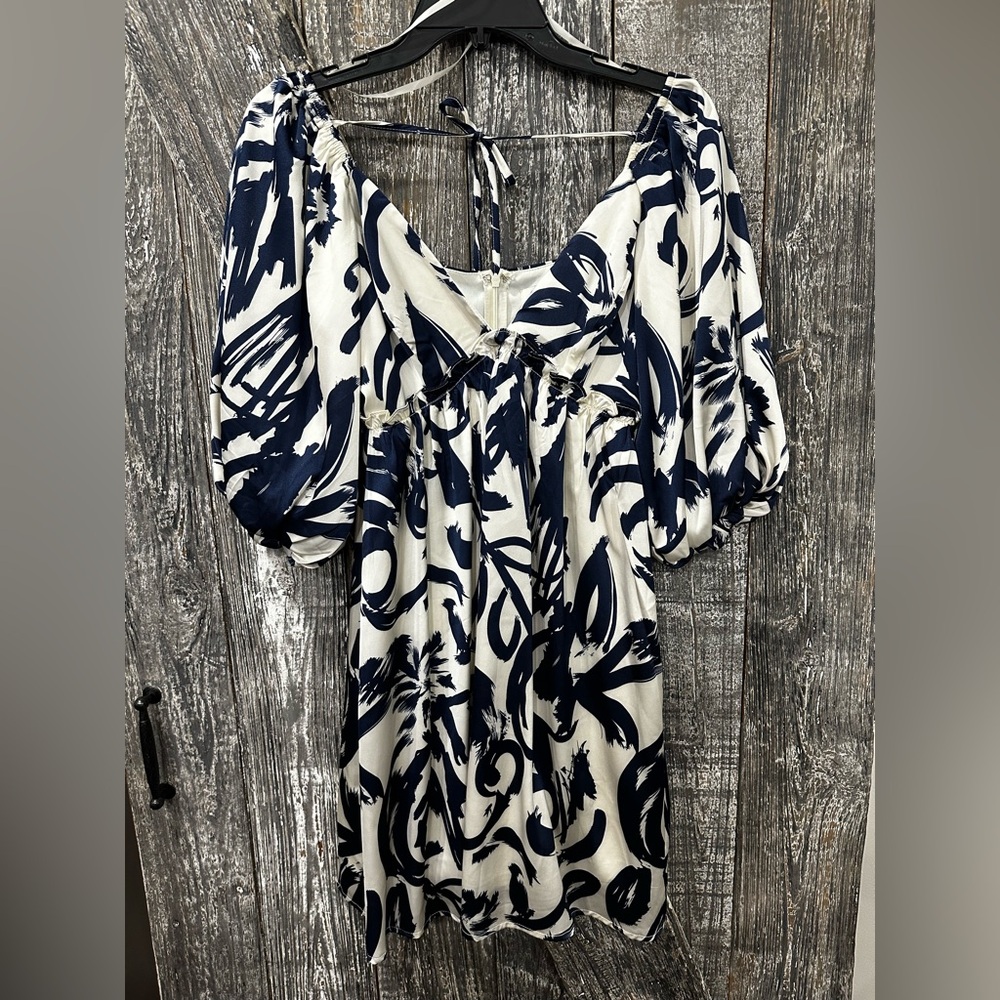 Navy and White Floral Patterned Dress
